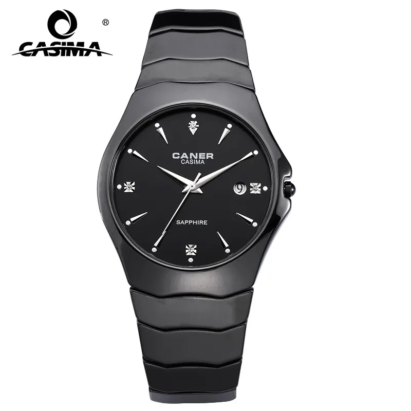 

Fashion Casual Lover's Watch Ceramic Black Quartz Movement Watch With Rhinestone Calendar Display Waterproof Couple Watches 6705