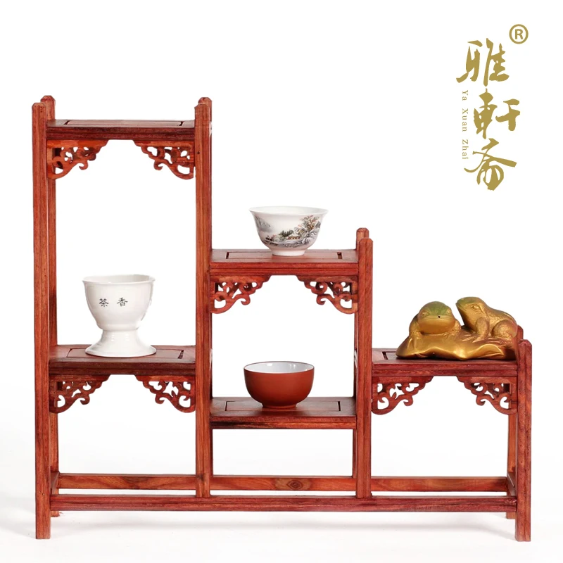 [red] TZ Zhai BBK shelf mahogany carved ornaments teapot base frame new table