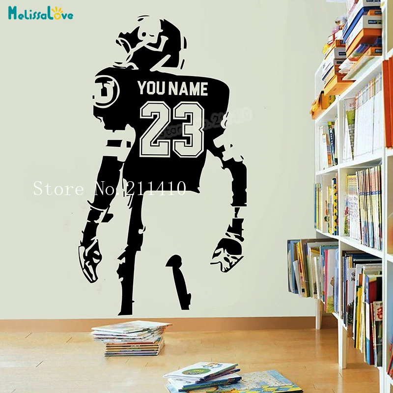 Custom Name and Number Football Player Wall Decal Personalized Name Home Decor For Living Room Vinyl Removable Art Mural YT001