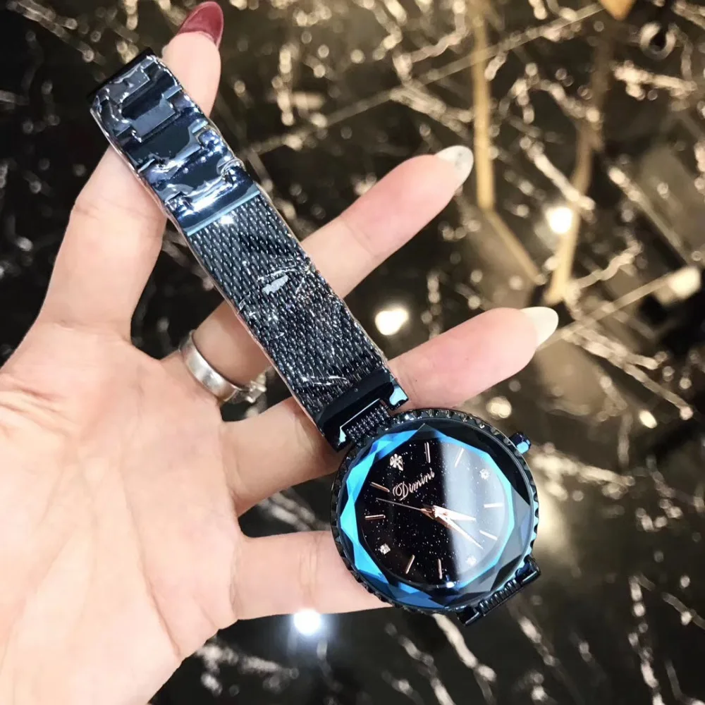 

Noble Blue Women Bracelet Watches Multi Faceted Glass Crystals Wrist watch Simple Fashion Brand Watch Quartz Waterproof Montre