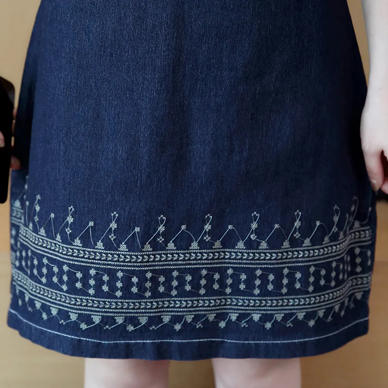 Denim Dress for Women 2022 New Summer Casual Jeans Dress Embroidery With Button Sexy Denim Mini Dress Vestidos 5XL R96
