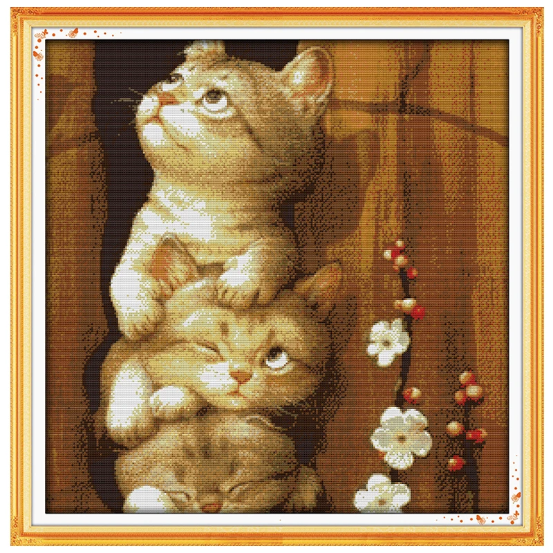 Naughty Cat Patterns Counted Cross Stitch Set DIY 11CT 14CT 16CT Stamped DMC Cross-stitch Kit Embroidery Needlework Home Decor