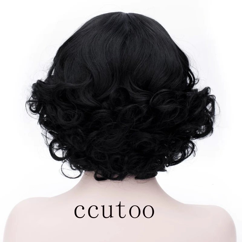 ccutoo 35cm Short Curly Black Synthetic Snow White Cosplay Wigs Heat Resistance Parting Styled Costume Wigs