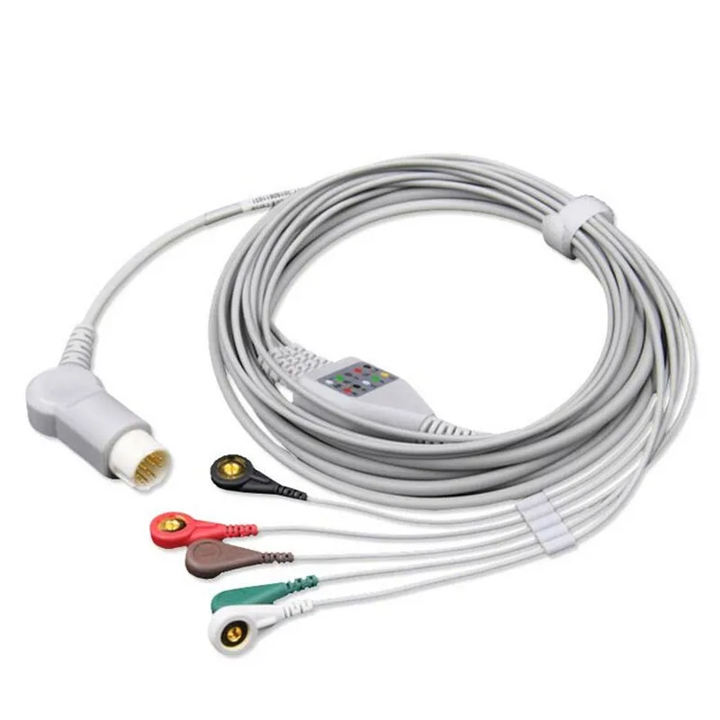 Compatible for Philips/HP 12Pin MP20/30/VM6 Patient Monitor ECG Cable One Piece 5 Leads, ECG Cable Leadwires Snap End AHA.TPU