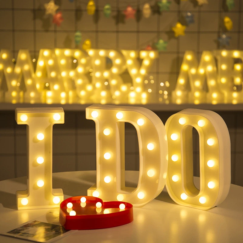 LED Letter Night Light DIY Letter Symbol Heart Plastic LED Light Ornament Home Wedding Birthday Valentines Day Party Supplies