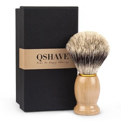 Qshave Man Pure Badger Hair Razor Shaving Brush 100% for Safety Straight Classic Safety Razor IT 10.3cm x 4.9cm Brown Tree Color