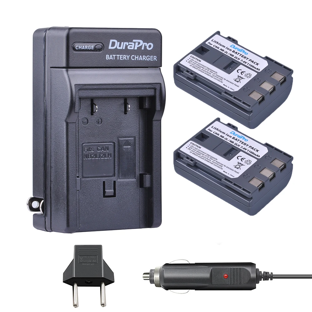 

DuraPro 2pcs 1100mAh NB-2L NB 2L NB-2LH Rechargeable Battery +Car Charger+EU Plug for CANON camera 350D 400D G7 G9 S30 S40 Z1