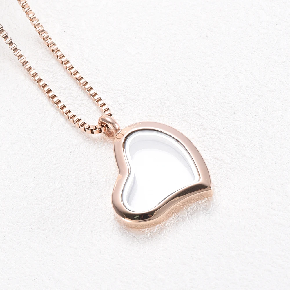 Memorial Jewelry 28mm Charming Glass Heart Gold Floating Locket Stainless Steel Cremation Urn Necklace Holds Lots More Ashes