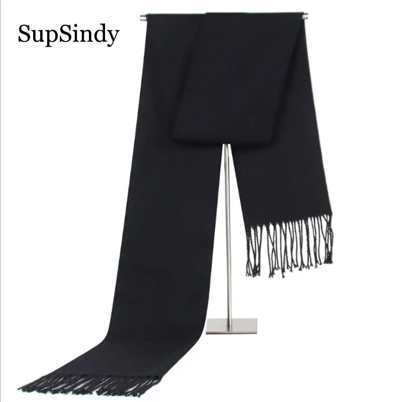 SupSindy Winter scarf men Vintage Soft black scarves luxury shawl Warm cashmere foulard Acrylic Casual men's scarf with tassels