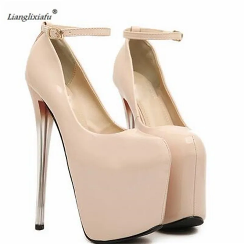 LLXF Plus:34-42 43 Spring club sexy Stiletto 19/22cm thin heels platform single shoes Ankle Strap women wedding SM pumps