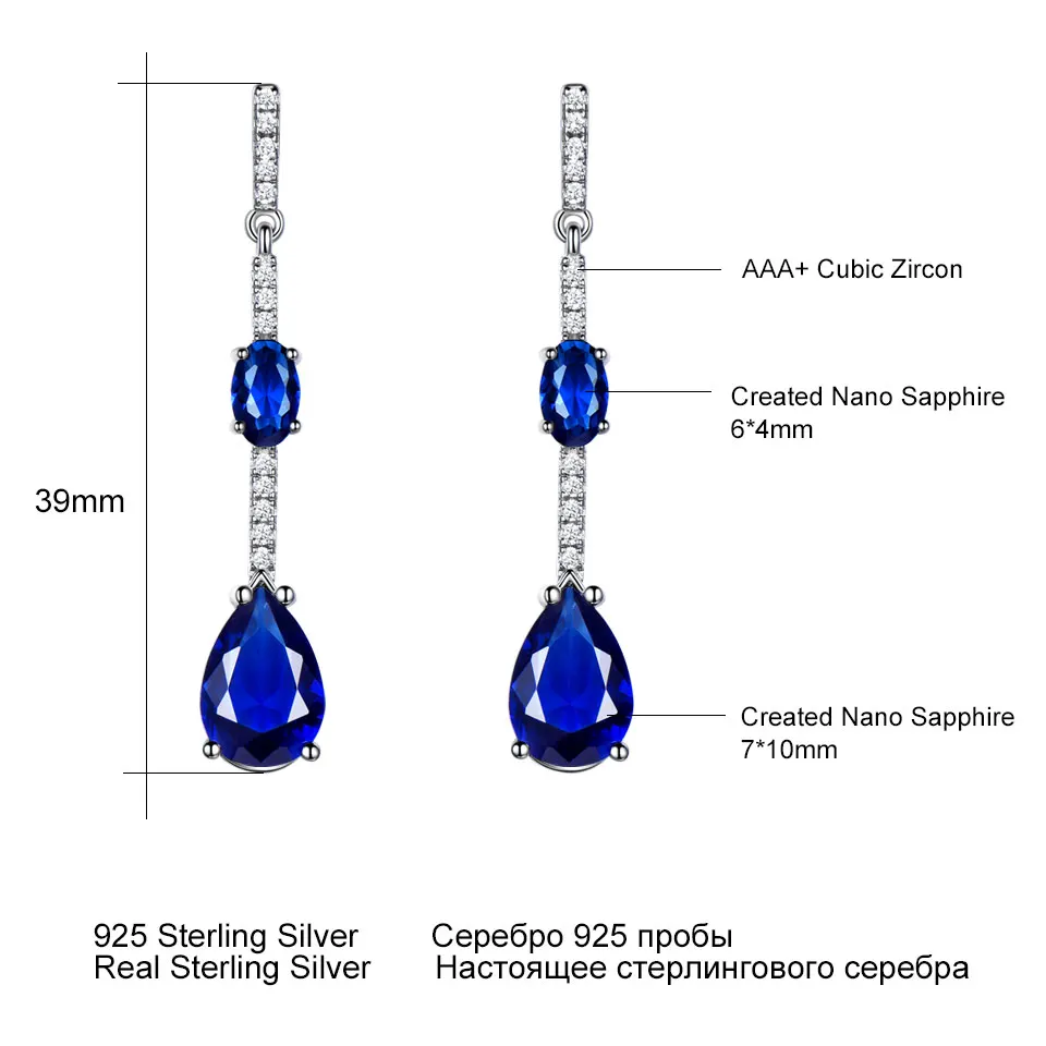 UMCHO Solid 925 Sterling Silver Drop Earrings For Women Blue Sapphire Earrings Wedding Handmade Jewelry Simple Modern Gift