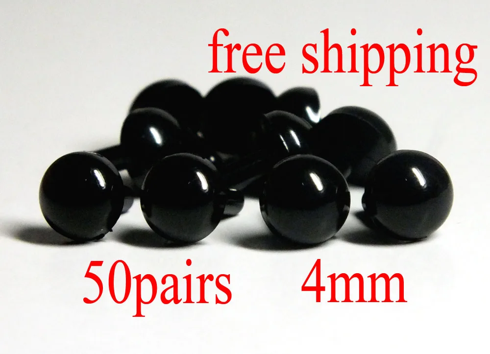 4mm Black Plastic Safety Eyes - 50 Pairs, Animal Eyes, Plastic Eyes, Wool Felt Eyes, Animal Eyes, Doll Eyes