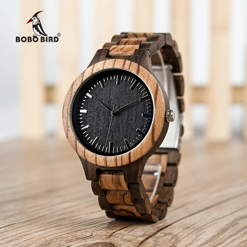 

BOBO BIRD Zebra Wood Men's Watches Japan Movement Quartz Wristwatch with US RU Oversea Warehouse relogio masculino