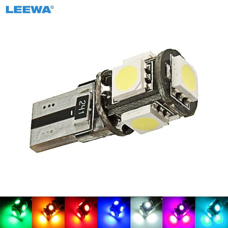 

LEEWA 100pcs Wedge T10/W5W/194/168 5050 5SMD 5LED NO ERROR CANBUS Car LED Light Bulbs Door Light 7-Color #CA2640