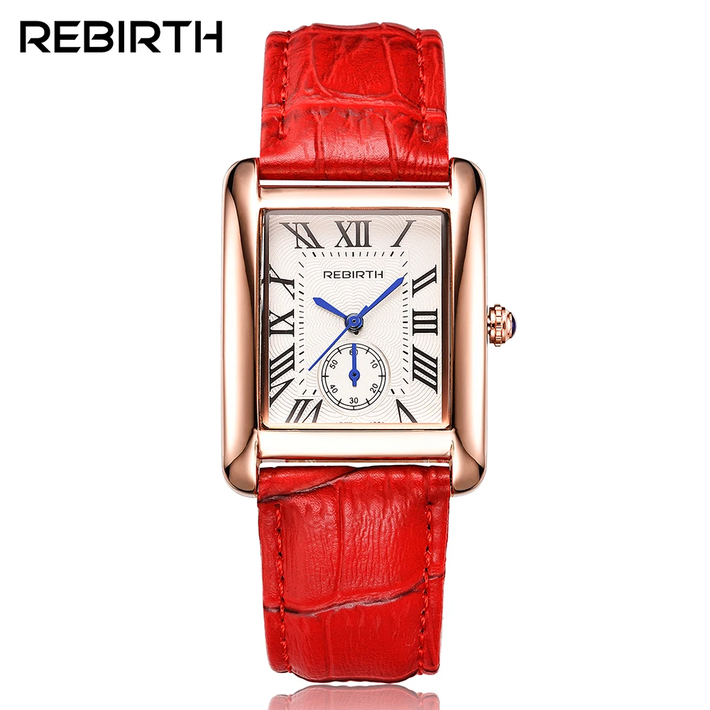 Fashion REBIRTH Women Rectangle Watches Casual Ladies Brand Luxury Quartz Leather Strap Girl Clock Classic Female Clocks relogio