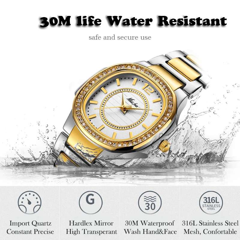 MISSFOX Quartz Watch Women Luxury Brand Diamond Analog Ladies Watches Water Resistant 18K Golden Clock Hour For Women Gift