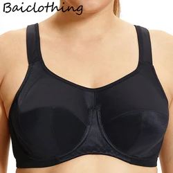 Sutiã Esportivo para Mulheres, Suporte X-Back, Controle de Bounce, Underwire, Cobertura Total, Ativo, Monocromático, Pele Negra, 36, 38, 40, 42, 44, 44, C, D, DD, E, F, G, H