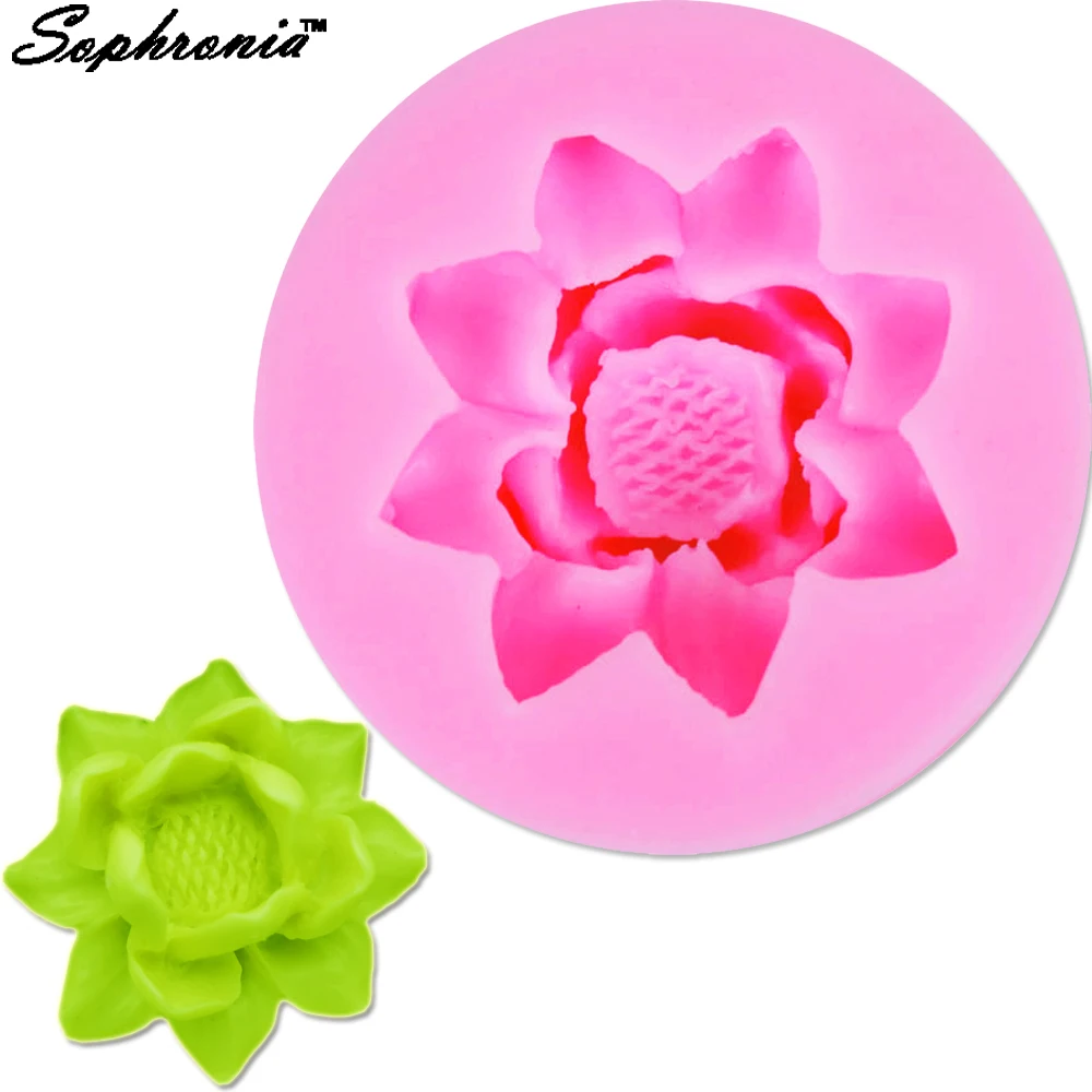 

Succulent Lotus Candle Moulds Soap Mold Kitchen-Baking Resin Silicone Form Home Decoration 3D DIY Clay Craft Wax-Making M594