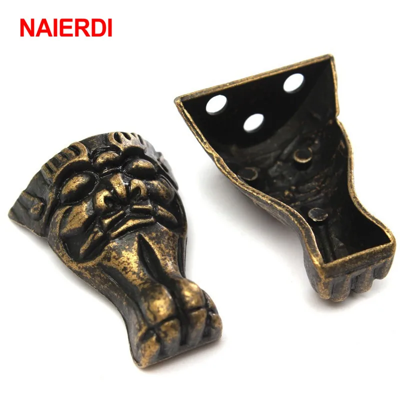 NAIERDI Antique Brass Jewelry Chest Wood Box Cabinet Decorative Feet Leg Corner Protector For Furniture Metal Crafts Hardware