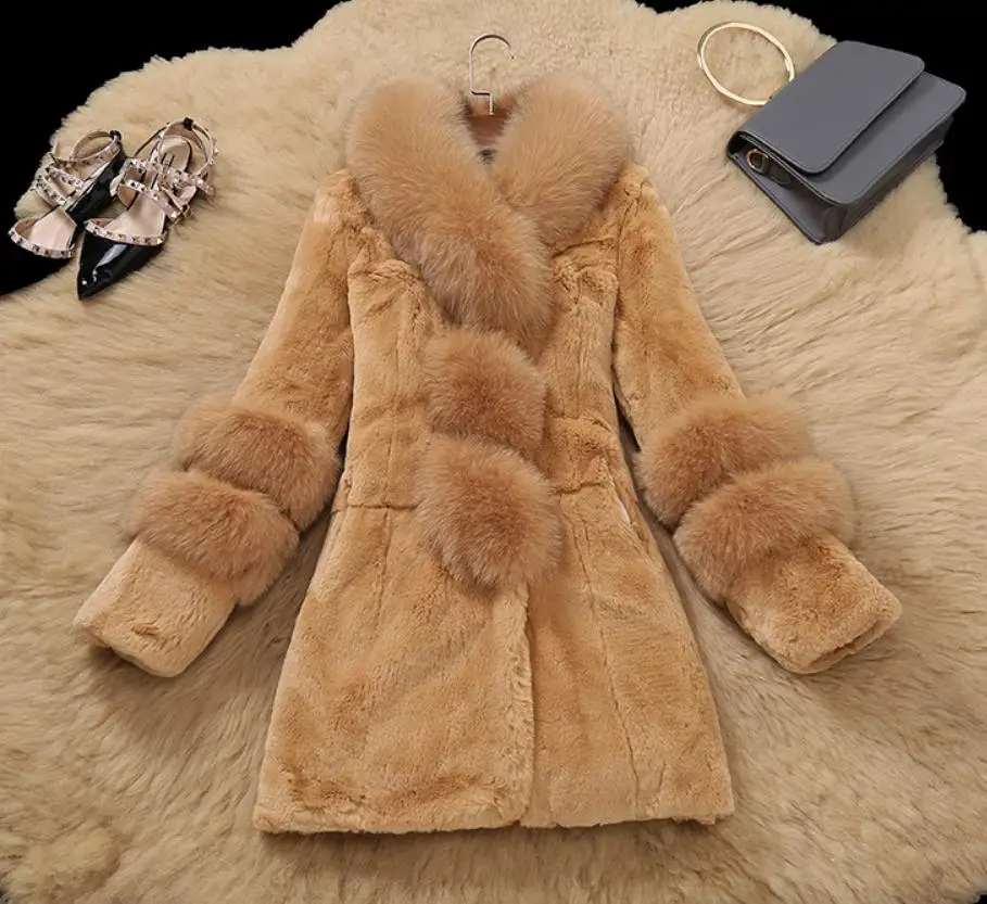 Winter mode frauen Faux Pelz Mantel Gefälschte Fuchs Pelz Kragen Jacke Weibliche Faux Rex Kaninchen Pelz Mantel verdicken warme mode mantel L1682