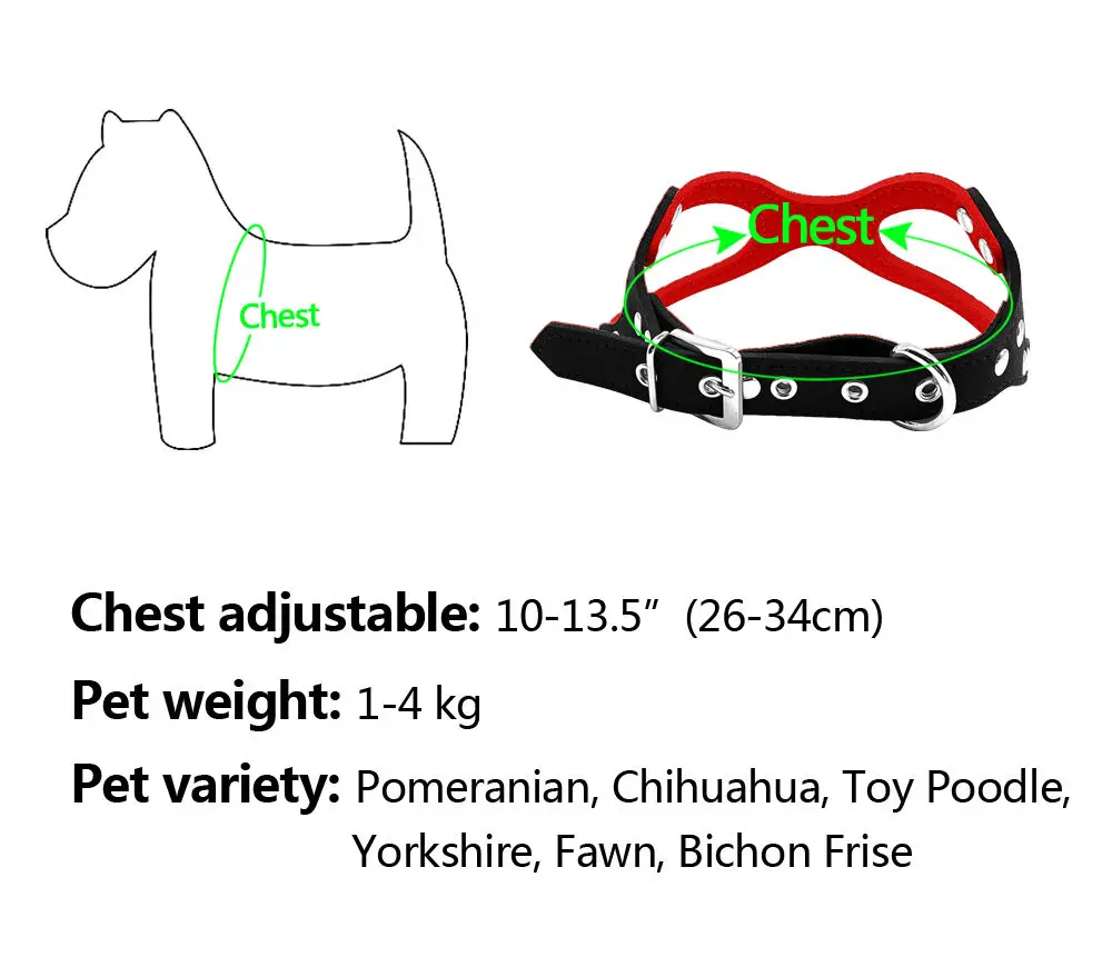 Soft Suede Leather Small Dog Harness for Puppies Chihuahua Yorkie Red Pink Black Ajustable Chest 10-13\