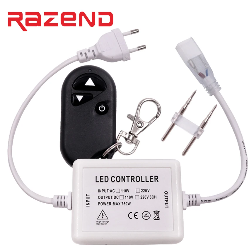 110V 220V RF Led dimmer 3key wireless remote controller 750W 6mm/8mm/10mm connector EU plug/US plug