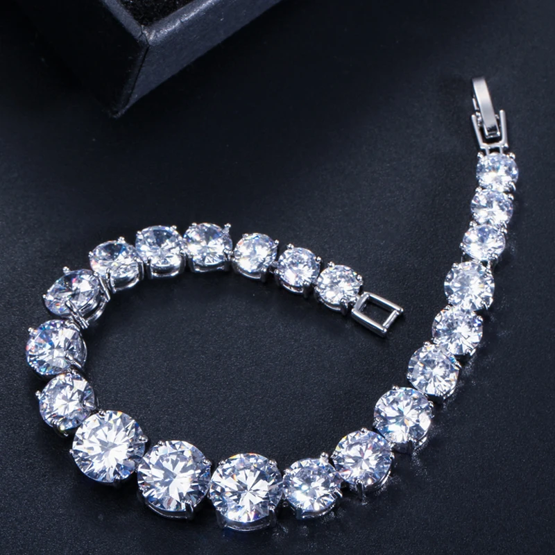 BeaQueen Noble Big CZ Round Stone Wedding Bridal Tennis Bracelets Clear White Cubic Zirconia Party Jewelry for Women B138