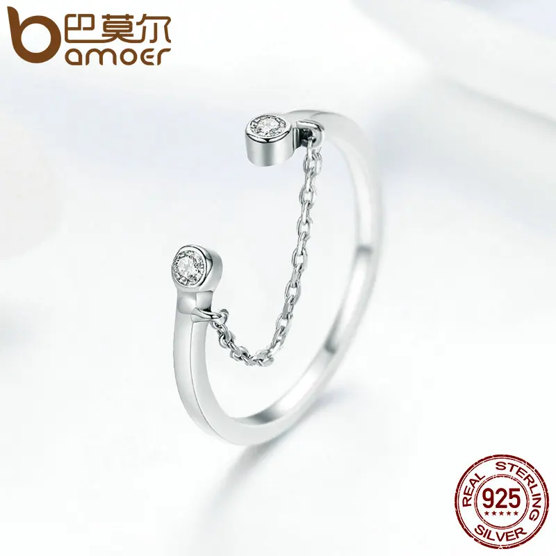 BAMOER-Ajustável Clara CZ Anel de Dedo para As Mulheres, 100% Real 925 Sterling Silver, Jóias Borla, SCR216