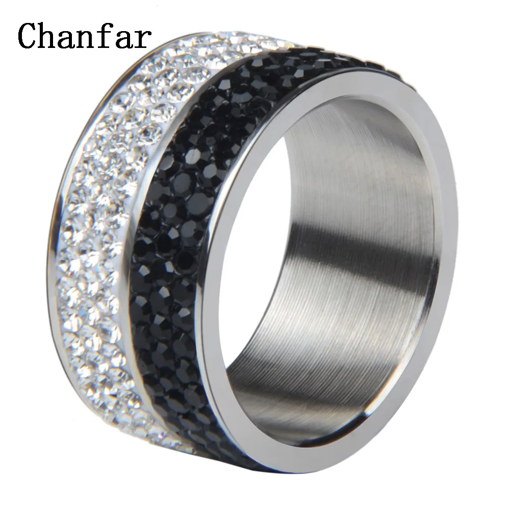 Chanfar 6 7 8 9 10 Shining Different Color Crystal Paved 316L Stainless Steel Ring For Women Men Engagement Ring Jewelry