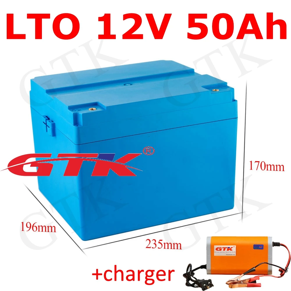 LTO 12V 50AH lithium titanate Battery Pack LTO cells 25000 cycyls for RV Solar Car starting scooter wheelchair + 10A charger