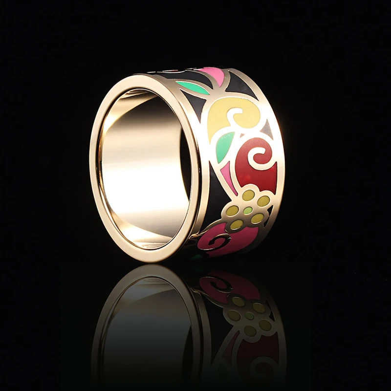 Fashion Rings For Women Small Adorn Enamel Jewelry Boho Cloisonne Handicrafts Ethnic Wind Stainless Steel  Wholesale