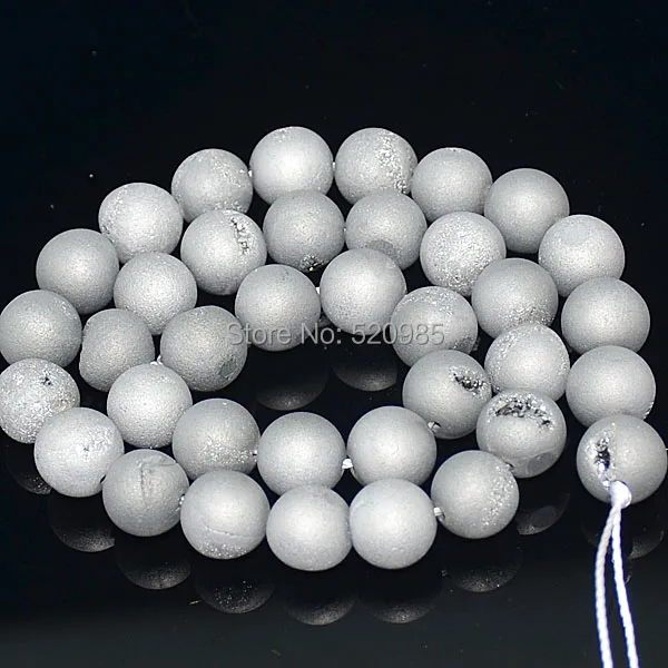Natural stone Metallic Titanium Coated Natural Druzy Quartz Agat Round Beads 8 10 12mm for Bracelet Necklace Making DQAB01