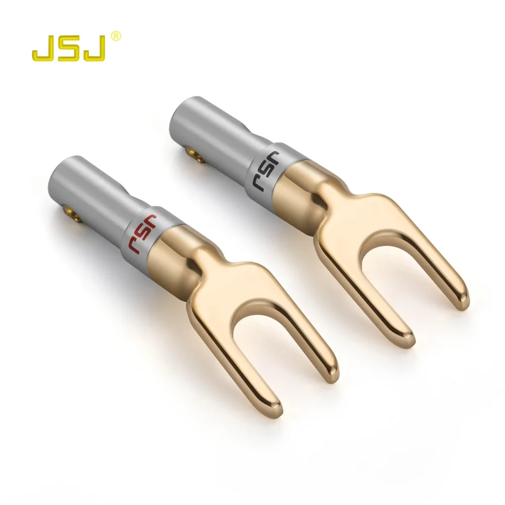 JSJ 4pcs/Lot 24K Gold Plated Y Spade Banana Speaker Plugs Audio Screw Fork Connector Adapter