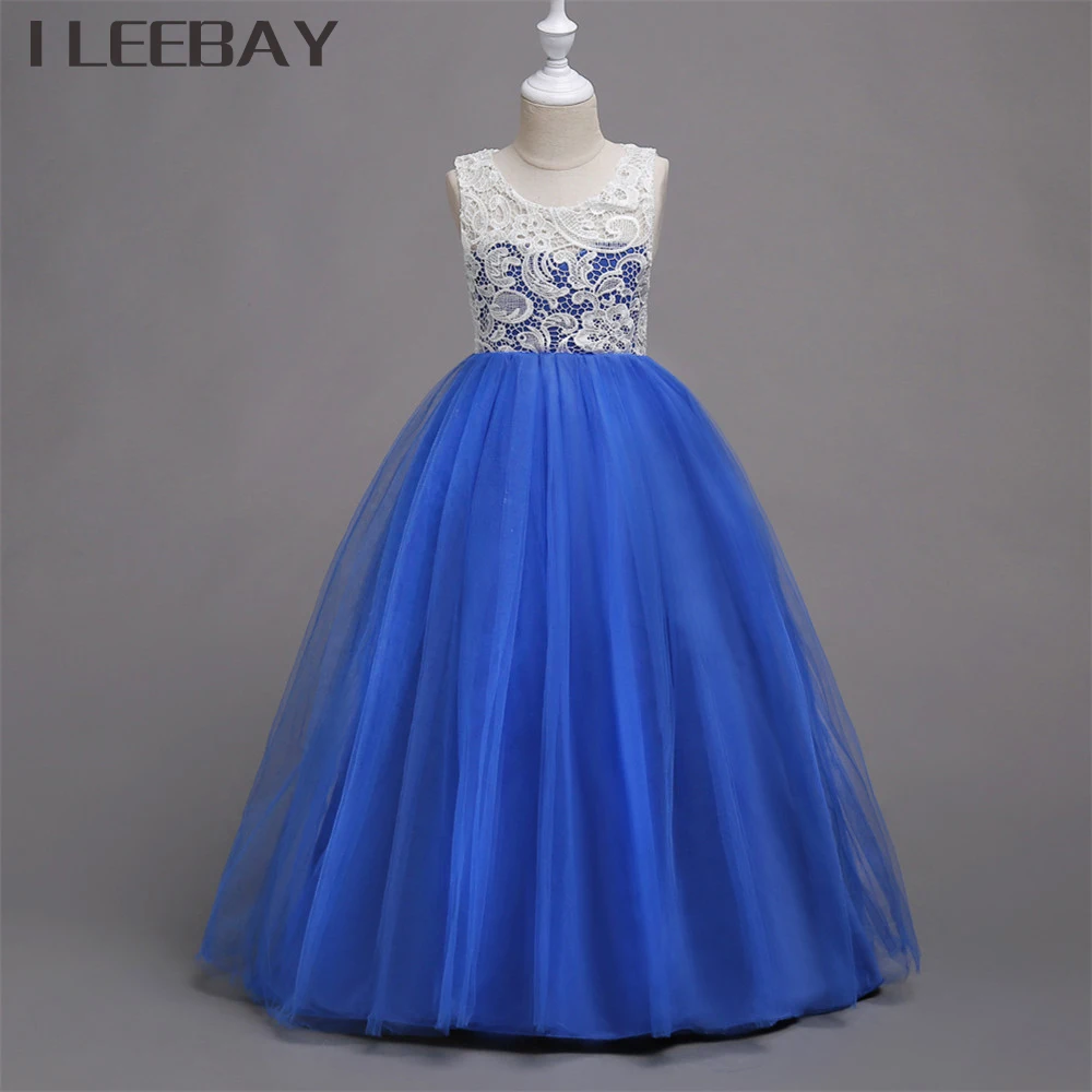 Hollow out Flower Girl Tulle Dresses Kids Wedding Party Bridesmaid Gown Clothes Toddler Girl Princess Long Dress Costume Vestido