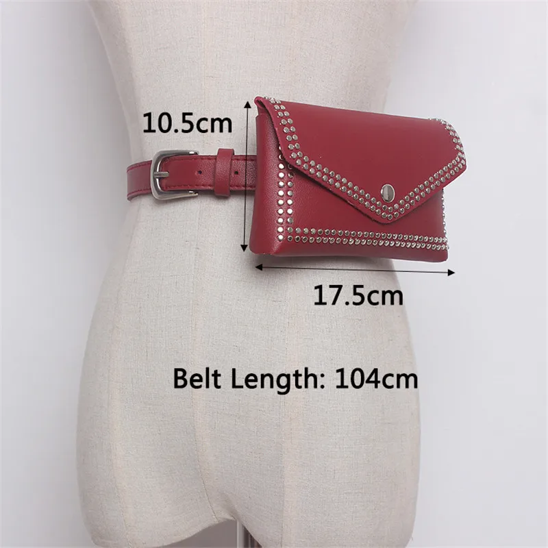 Mihaivin Women Rivet Waist Belt Pack Casual Waist Bag PU Leather Women Bags Travel Belt Wallets Fanny Bags Ladies Fit iphone13/+