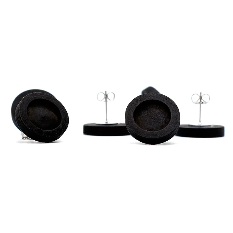 20pcs/lot Black Blank Wood Cabochon Earring Base Stainless Steel Post Stud Earrings Settings Fit 12mm for Diy Jewelry Findings