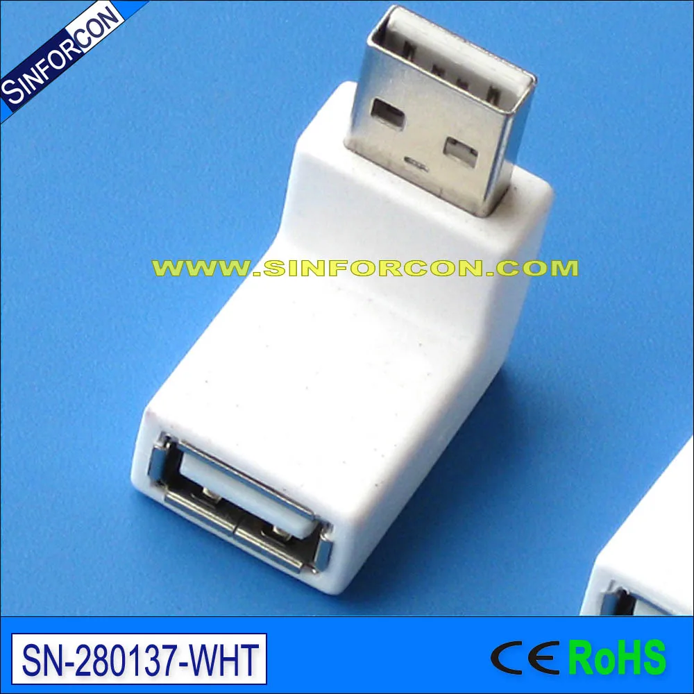 Adaptador angular macho para fêmea, L Shape, USB 3.0 Gender Changer, USB 2.0