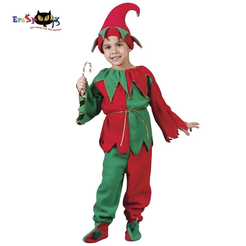 

Eraspooky 2018 Christmas Elf Cosplay BoysChristmas Costumes for Kids Santa Claus Girl Carnival Party Fancy Dress Elf Hat Outfit