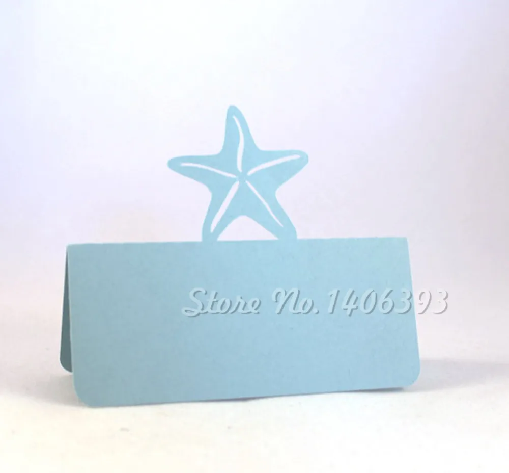 

50pcs Laser cut blue Starfish Table Card Wedding Romantic Invitation Card Wedding Place Card Banquet Decoration Number Name Card