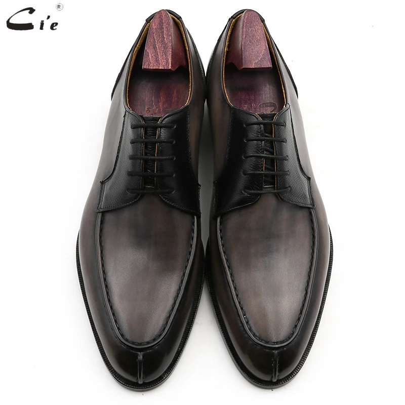 cie round toe full grain calf leather men shoes leather formal derby wedding shoes men handmade gray black pebble grain No.DE00