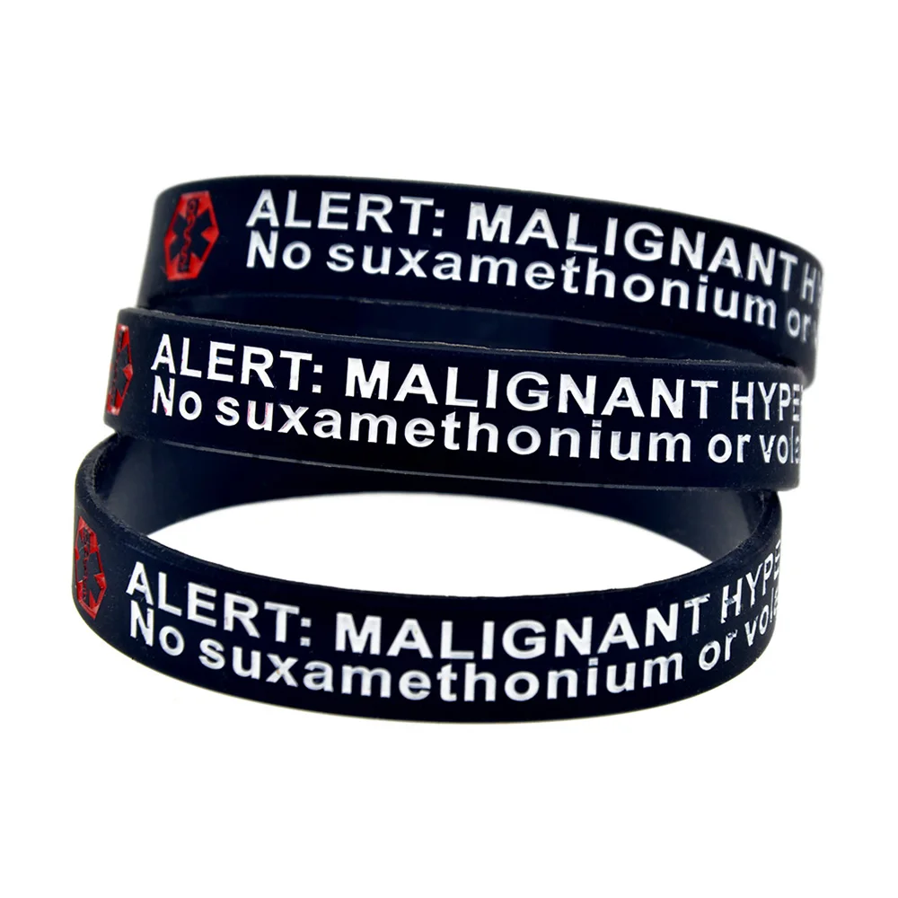 50 Stück, Warnarmband aus Silikon für Fälle von maligner Hyperthermie, 1/2 Zoll breit, für Damen und Herren, Gummiarmband, motivierendes Armband. – Detail 3
