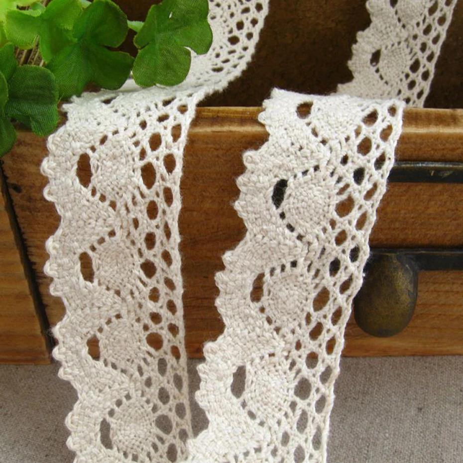 Algodão Lace Trimming para DIY Craft, Vestuário de costura, Guarnição Tecido, Acessórios do vestuário, 10, 20, 30, 40, 50 jardas, 25mm, 40mm Largura