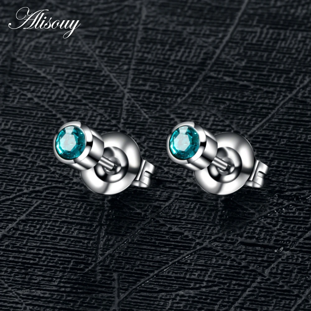 Alisouy PAIR Surgical 316L Steel Birthstone CZ Ear Stud Earrings Studs Tragus Cartilage Piercing Professional for Earring Gun