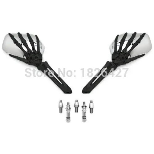 Custom Motorcycle Skeleton Bone Hands Left & Right Mirrors For Harley Davidsons Suzuki Honda Kawasaki Cruisers Black