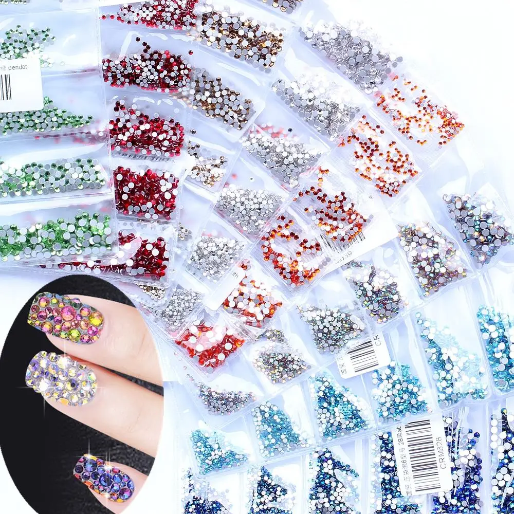 DIY Nails 31 Colors SS3-SS10 Small Sizes Crystal Glass Rhinestones For Nails 3D Nail Art Decoration Gems Low Shipping Cost Bulk