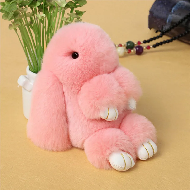 18cm Faux Rex Fur Rabbit Keychain Big Pompom Bunny Toys Keyring Trinket Hare Toy Car Key Ring Women Bag Charms Jewelry Doll Gift