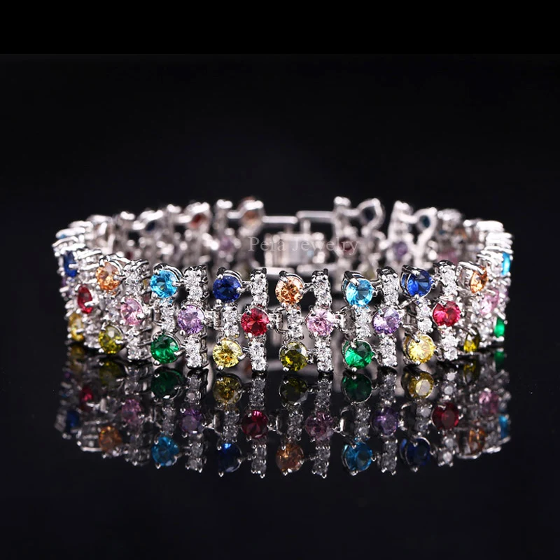 Pera CZ Elegant Royal And White Stone Jewelry White Gold Color Blue Cubic Zirconia Big Bracelets & Bangles For Women B034