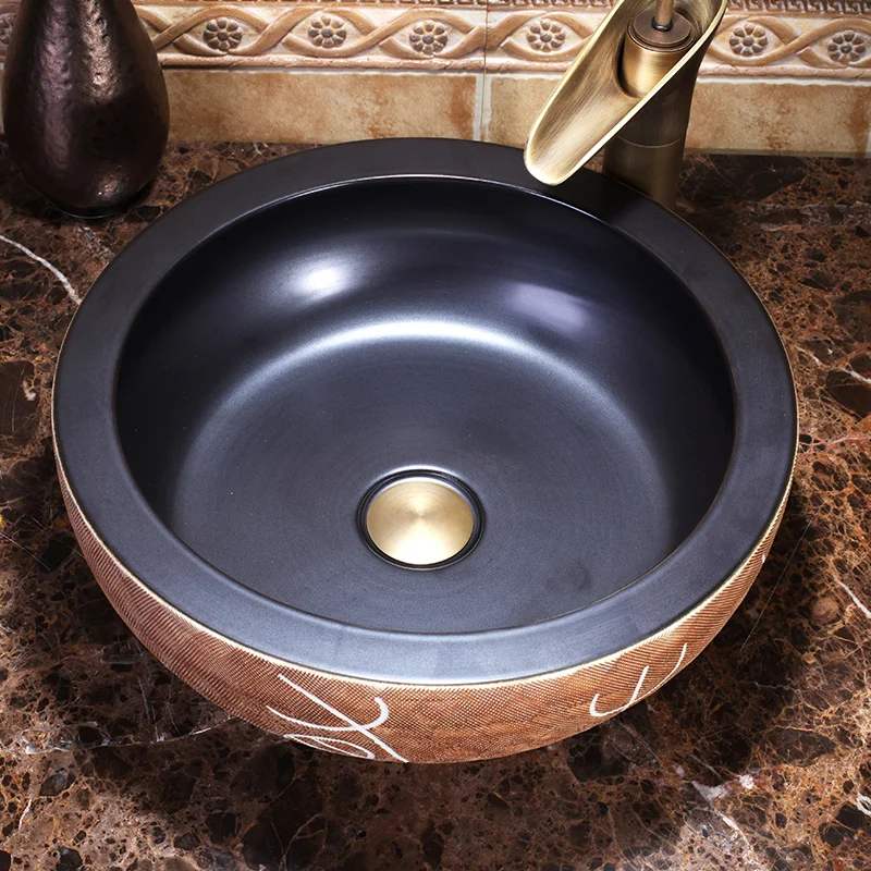 Europe Vintage Style Ceramic Sinks Counter Top Wash Basin Bathroom Sink ceramic bowl wash basin brown color