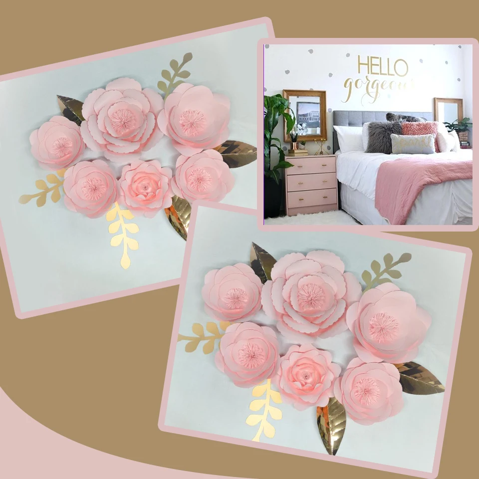 

2018 DIY Giant Paper Flowers Backdrop 6pcs + Leaves 6pcs Wedding & Event Baby Nursery Decor Baby Pink Home Decor Tutorials