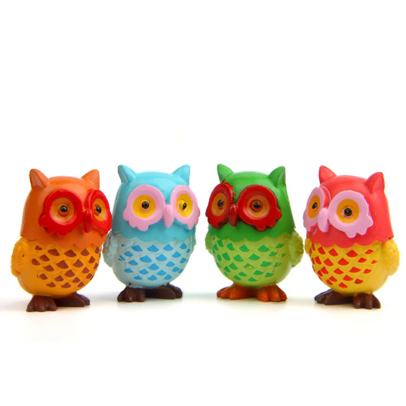 Figurines de hibou de couleur Kawaii, jouets en résine, modèle d'action, décoration de poupée créative, DIY, 4 pièces/lot